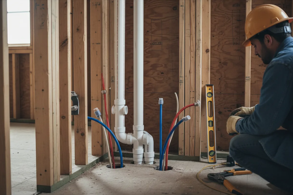Drain and supply rough-in during Sump Pump Repair in Dagsboro